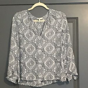 Joie Navy & White Silk Blouse